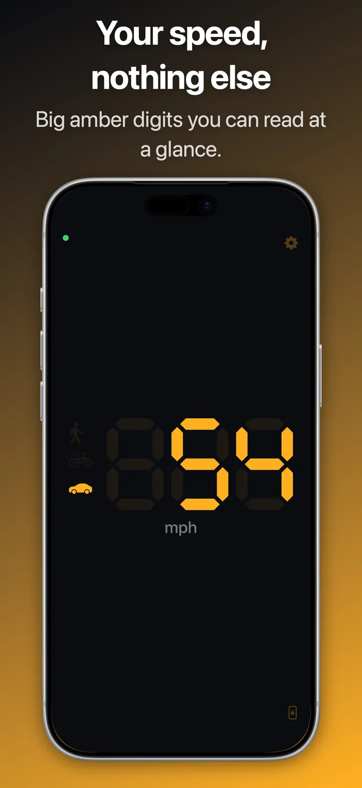 Karacho on iPhone, showing the current speed in large amber digits